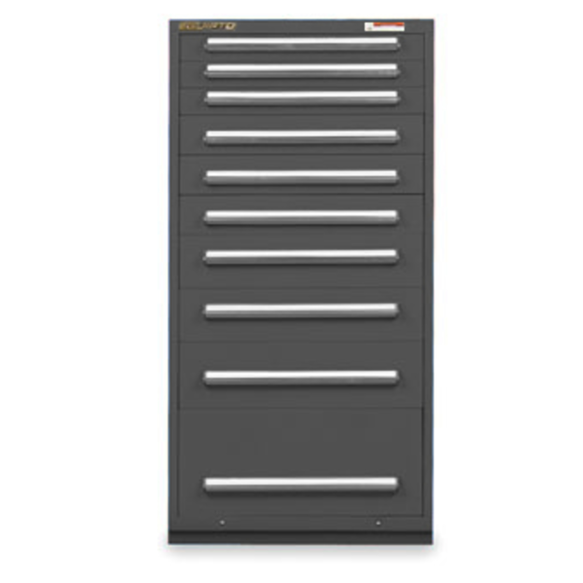 Equipto, Modular Drawer UnitWith Divider, Height 59 in, Width 30 in, Drawers 10 total -3 3"h, 3 4.5"h, 2 6"h, 1 7.5"h, 1 12"h 5 3"h, 7 4.5"h, 1 7.5"h 1 12"h Model # 4424H-GY; Color: Smooth Office Gray